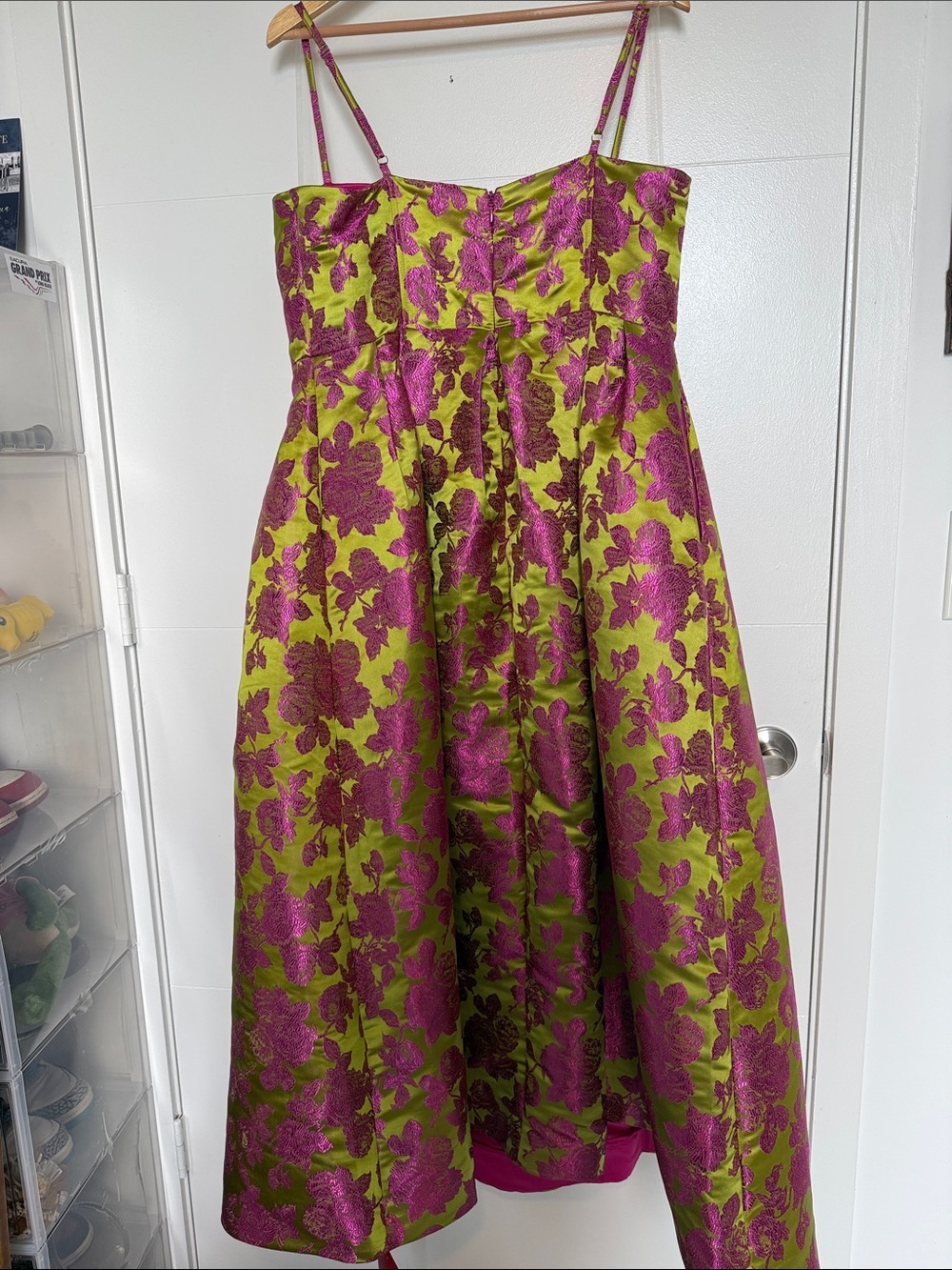 NWT Fashion Nova Lux Pink & Lime Floral Brocade Bustier Midi Dress - Picture 11 of 11